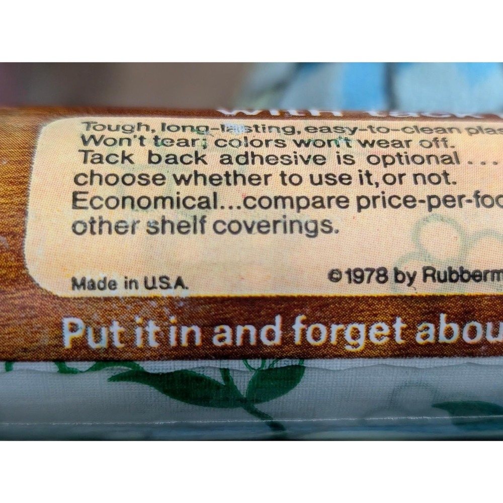 Vintage Rubbermaid Shelf Liner Green Floral Tack Bac Easy Peel USA Made 1978 - Picture 5 of 6